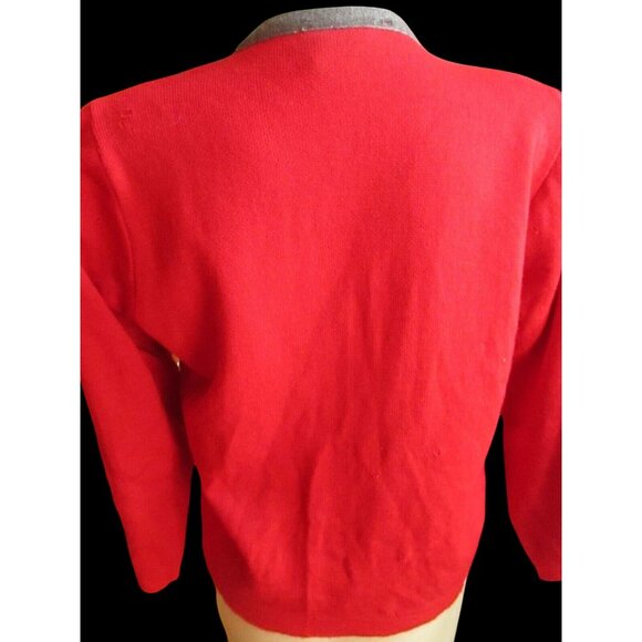 Medium Vintage Women's Cardigan Sweater 60s Grannycore Blood Red/Gray Minnesota - Picture 2 of 7